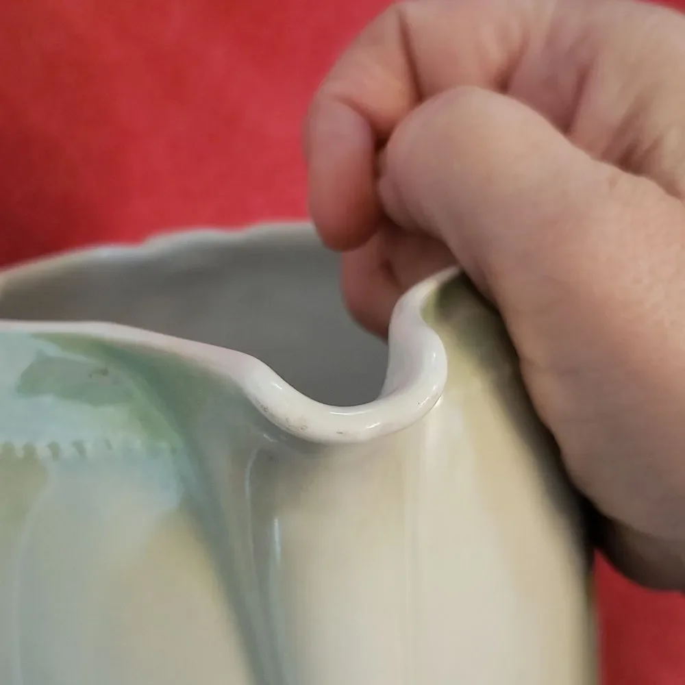 Large Vintage Floral Creamer Pitcher - Scalloped Edge - Marked 